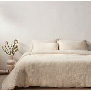 Full/Queen Textured Chambray Cotton Duvet & Sham Set Natural - Casaluna NEW